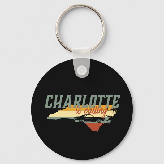  Retro Charlotte North Carolina US City Map Sleutelhanger (Voorkant)