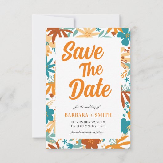 Retro Charm Abstract Bright Bold Wildflower Save The Date (Voorkant)
