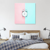 Retro charm lichtblauwe wekker op Roze & Blauwgroe Canvas Afdruk (Insitu (Slaapkamer))