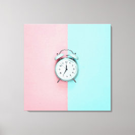 Retro charm lichtblauwe wekker op Roze & Blauwgroe Canvas Afdruk