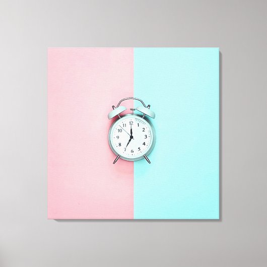 Retro charm lichtblauwe wekker op Roze & Blauwgroe Canvas Afdruk (Voorkant)