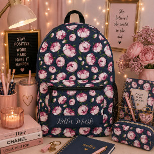 Retro charm paarse pioen bloemmotief bedrukte rugzak