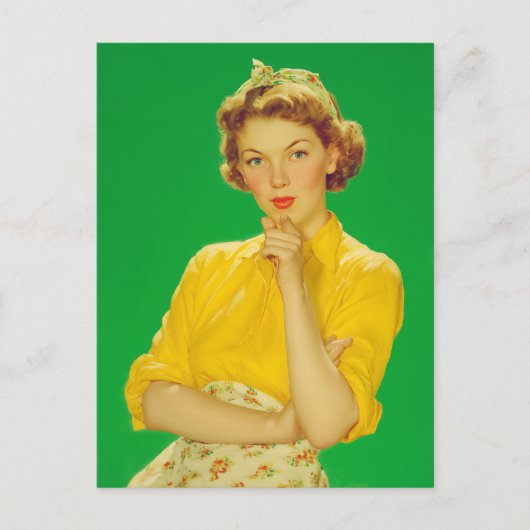 Retro Charme Zelfverzekerde Vrouw Briefkaart (Voorkant)