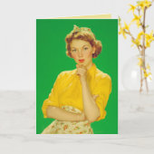 Retro Charme Zelfverzekerde Vrouw Kaart (Gele Bloem)