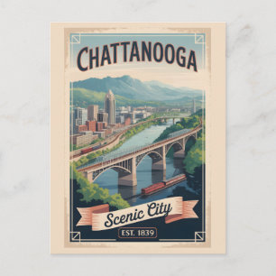 Retro Chattanooga Tennessee Reisposter  Feestdagenkaart