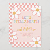 Retro Check Stellabrate verjaardagsuitnodiging Kaart (Voorkant / Achterkant)