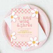 Retro Check Young Wild Drie Roze Daisy Kaart