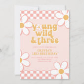 Retro Check Young Wild Three Pink Madeliefje Kaart (Voorkant)
