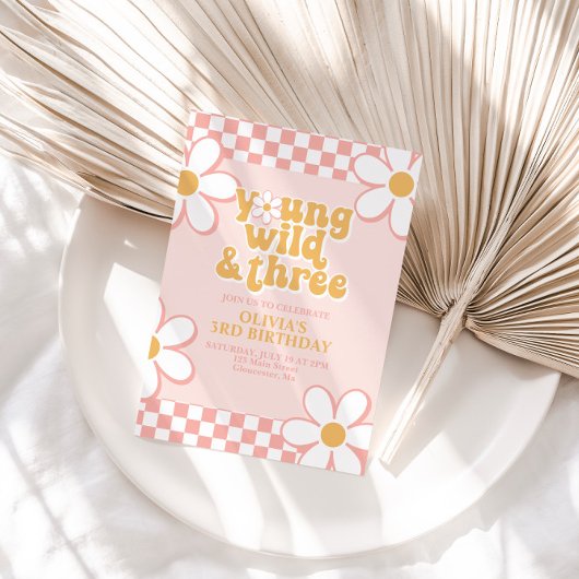 Retro Check Young Wild Three Pink Madeliefje Kaart