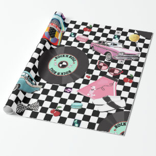Retro Checker 50-er jaren thema verjaardagsfeestje Cadeaupapier