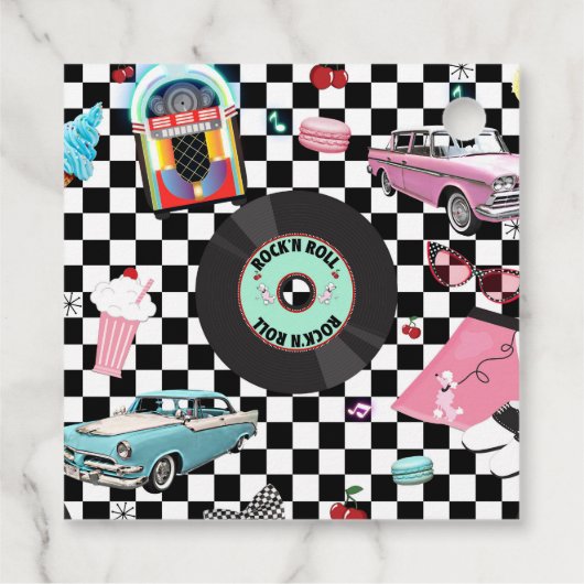 Retro Checker 50's Fifties Thema Verjaardagsfeest Bedankjes Labels (Achterkant)