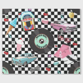 Retro Checker 50's Fifties Thema Verjaardagsfeest Cadeaupapier (Vlak)