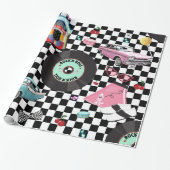 Retro Checker 50's Fifties Thema Verjaardagsfeest Cadeaupapier (Uitgerold)