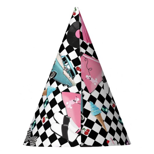 Retro Checker 50's Fifties Thema Verjaardagsfeest Feesthoedjes (Achterkant)