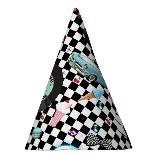 Retro Checker 50's Fifties Thema Verjaardagsfeest Feesthoedjes (Rechts)