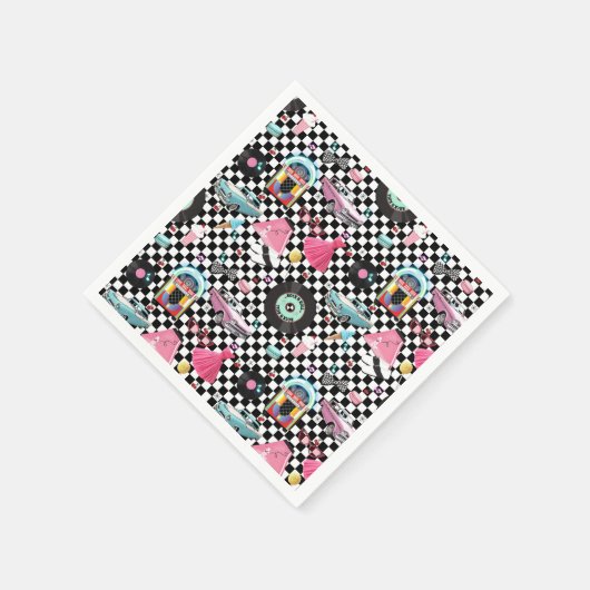 Retro Checker 50's Fifties Thema Verjaardagsfeest Servet (Hoek)