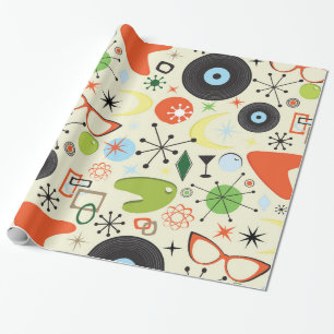 Retro Checker 50's Fifties Theme Birthday Party Cadeaupapier