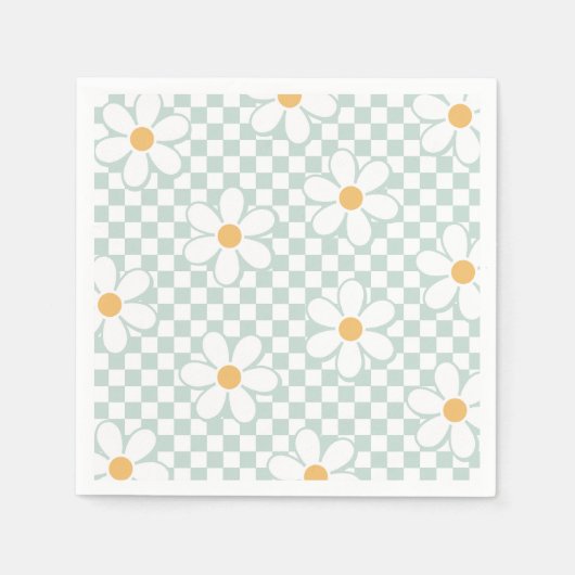 Retro Checker Daisy mint verjaardag Servet (Voorkant)
