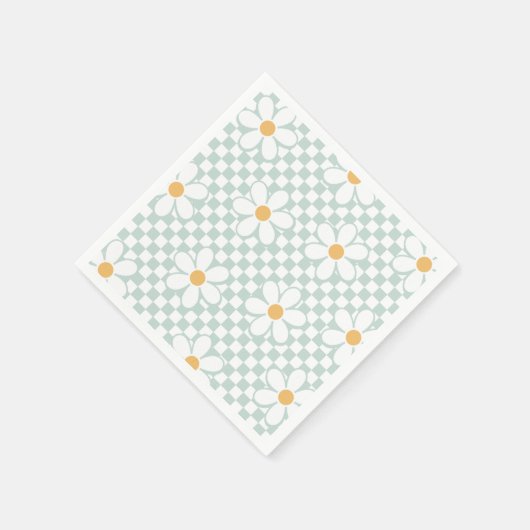 Retro Checker Daisy mint verjaardag Servet (Hoek)