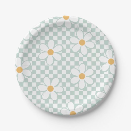 Retro Checker Daisy mint verjaardagspapier Borden Papieren Bordje (Voorkant)