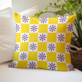 Retro Checker Geruit Bloemmotief Kussen