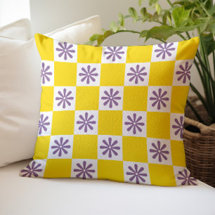 Retro Checker Geruit Bloemmotief Kussen