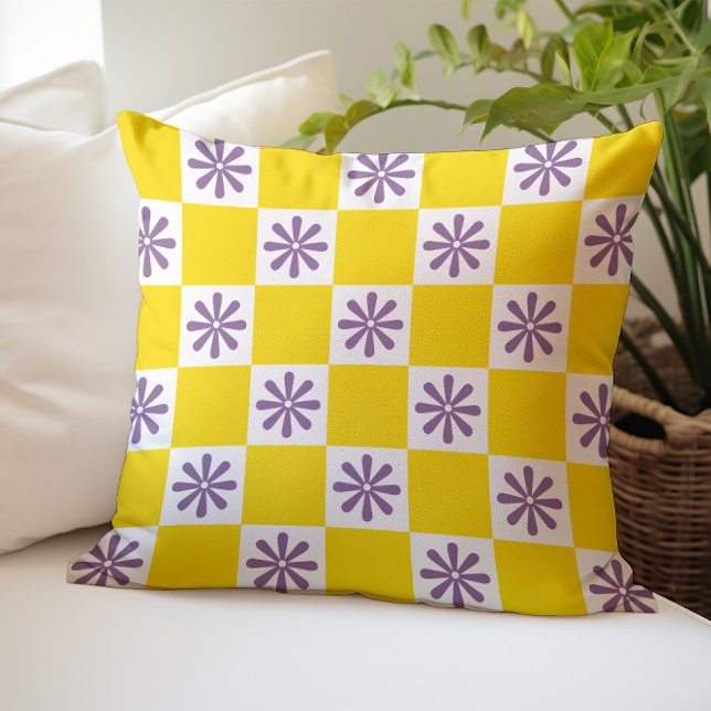 Retro Checker Geruit Bloemmotief Kussen (Creator heeft geüpload)