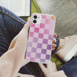 Retro Checker Geruite Gradiënt Paarse Patroon Case-Mate iPhone 14 Hoesje
