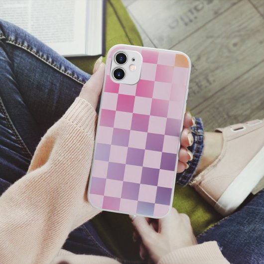 Retro Checker Geruite Gradiënt Paarse Patroon Case-Mate iPhone Case