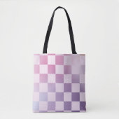 Retro Checker Geruite Gradiënt Paarse Patroon Tote Bag (Voorkant)