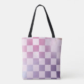 Retro Checker Geruite Gradiënt Paarse Patroon Tote Bag (Achterkant)