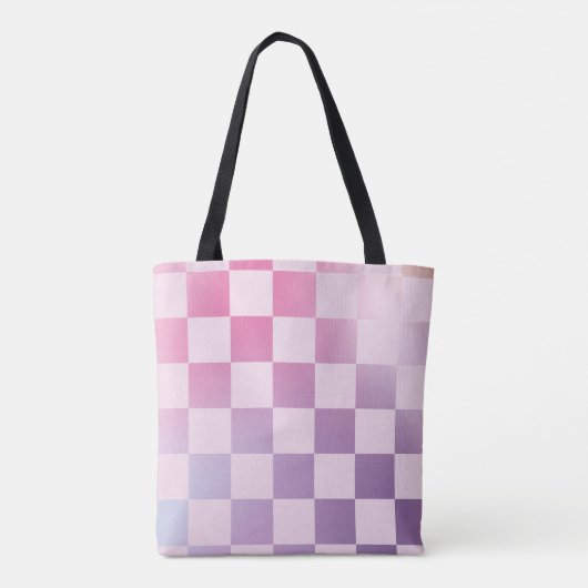 Retro Checker Geruite verloop Paarse patroon Tote Bag (Achterkant)