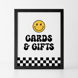 Retro Checker Happy Face verjaardagskaarten en ges Poster