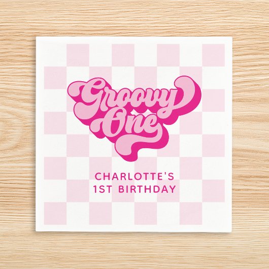 Retro Checker Heet Roze Groovy One Servet