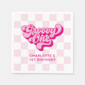 Retro Checker Heet Roze Groovy One Servet (Voorkant)