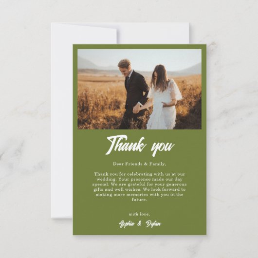 Retro Checker Olive green Minimalist Wedding Bedankkaart (Voorkant)