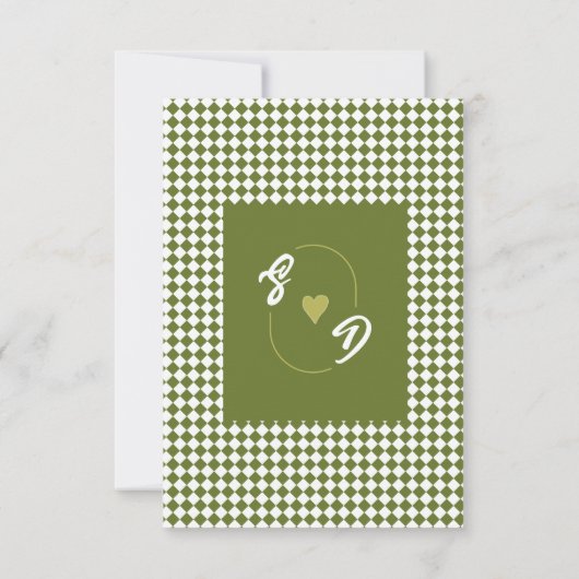 Retro Checker Olive green Minimalist Wedding Bedankkaart (Achterkant)