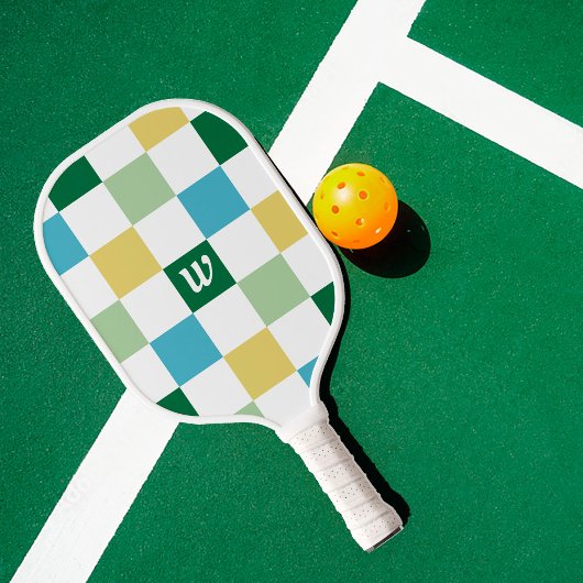 Retro Checker Patroon Monogram Pickleball Paddle