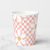 Retro Checker Roze Daisy verjaardag Papieren Bekers (Achterkant)