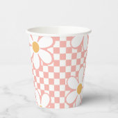Retro Checker Roze Daisy verjaardag Papieren Bekers (Links)