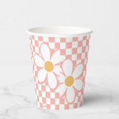 Retro Checker Roze Daisy verjaardag Papieren Bekers (Rechts)
