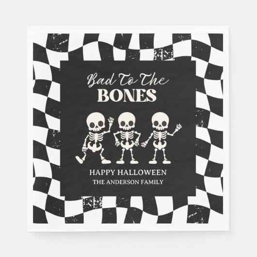 Retro Checkerboard Bad To The Bones Halloween Servet (Voorkant)