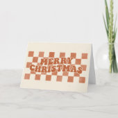 Retro Checkerboard Boho Merry Christmas Feestdagen Kaart (Voorkant)