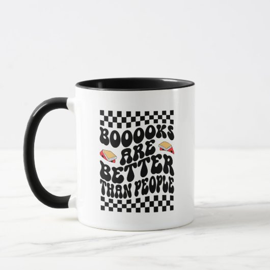Retro Checkerboard "Books Are Better" Graphic Mok (Links)