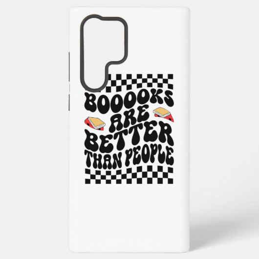 Retro Checkerboard "Books Are Better" Graphic Samsung Galaxy Hoesje (Achterkant)