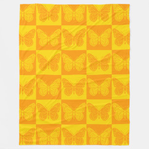 Retro Checkerboard Butterfly Pattern Yellow Oranje Fleece Deken
