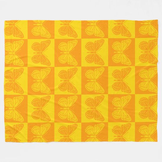 Retro Checkerboard Butterfly Pattern Yellow Oranje Fleece Deken (Voorkant (Horizontaal))