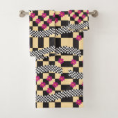 Retro Checkerboard Design met bloemen Bad Handdoek (Insitu)