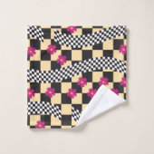 Retro Checkerboard Design met bloemen Bad Handdoek (Wasdoekje)