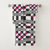 Retro Checkerboard Design met bloemen Bad Handdoek (Insitu)